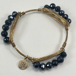 Bourbon & Bowties Bracelet Gold Tone Wire Black Gems~Signed